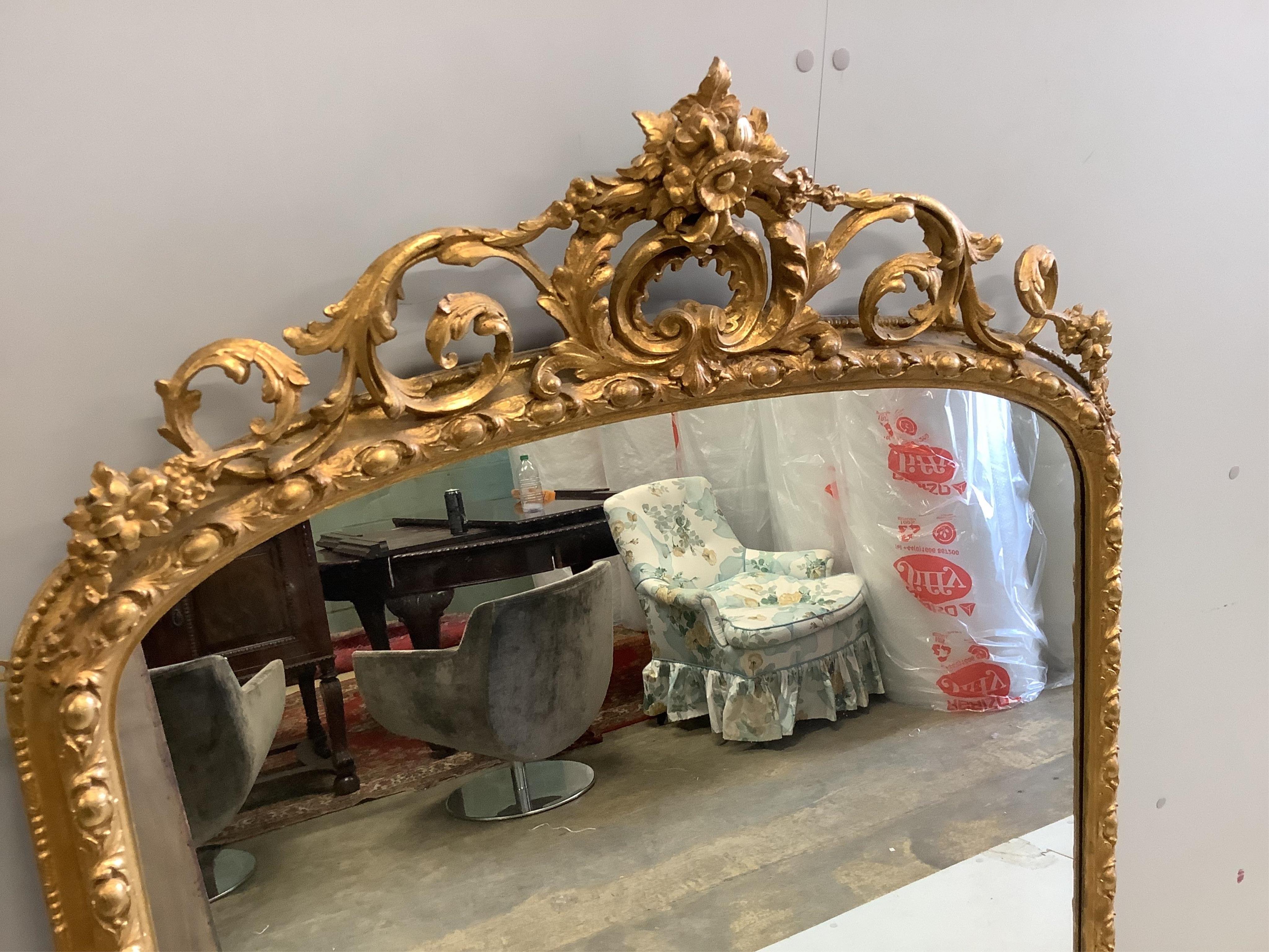 A Victorian giltwood and composition overmantel mirror, width 112cm, height 134cm. Condition - good